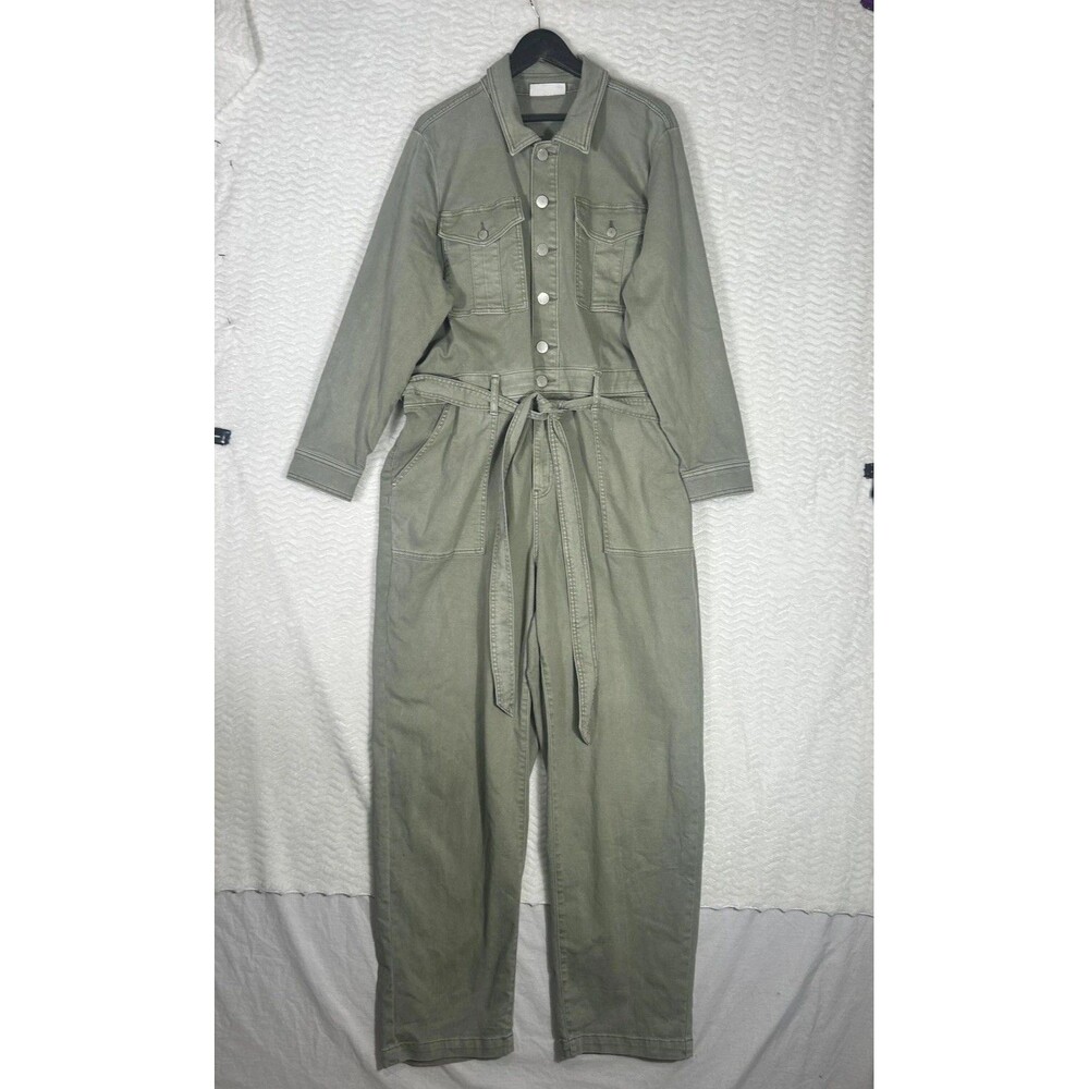 Lane Bryant Jumpsuit Womens 22L Plus Green Utility Button Front Belted Pockets - Picture 2 of 10